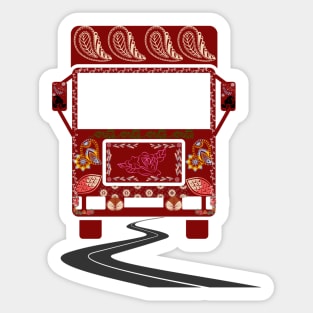 Red truck art motif illustration with paisley design pattern Sticker